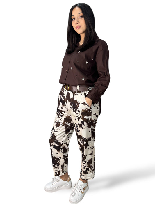 Pantaloni con motivo a mucca