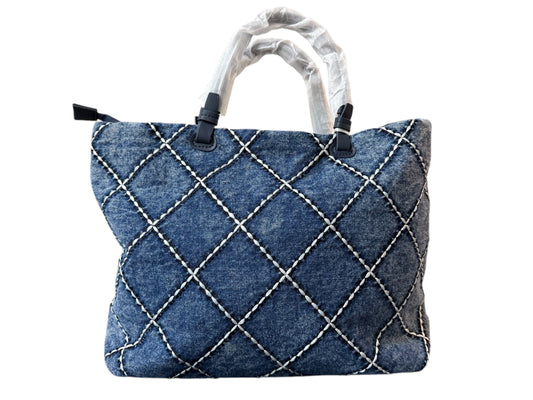 Tomassini borsa in denim con impunture a rombi a contrasto