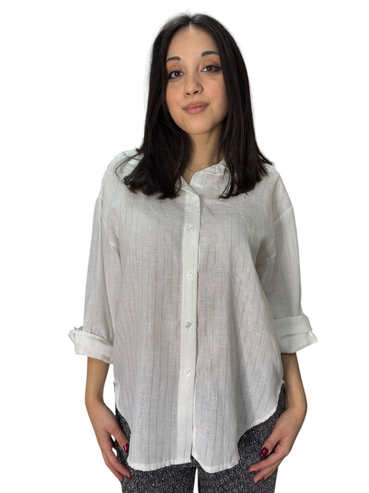 VicBee camicia a righe lurex in simil lino