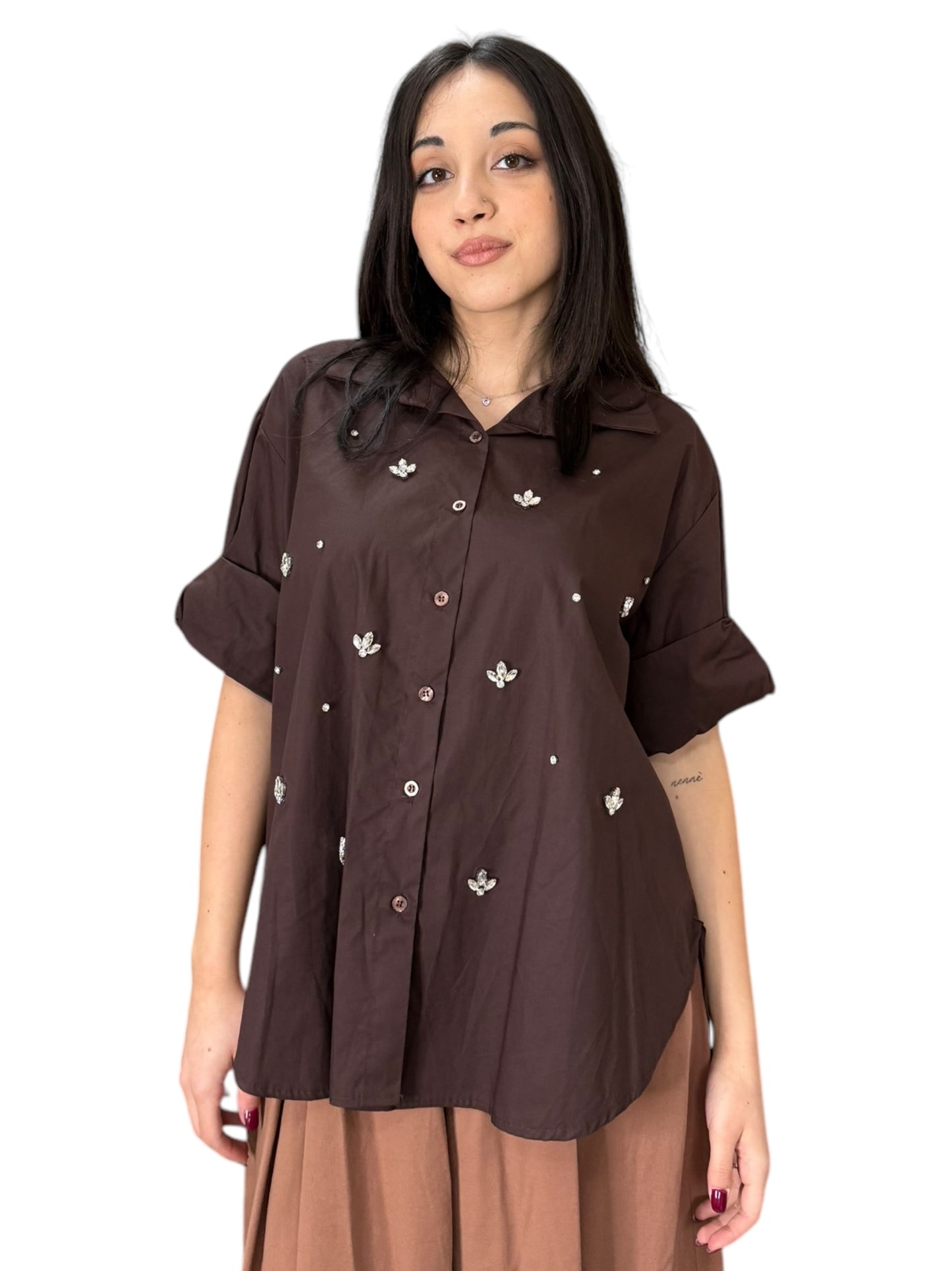Camicia in cotone con inserti gioiello
