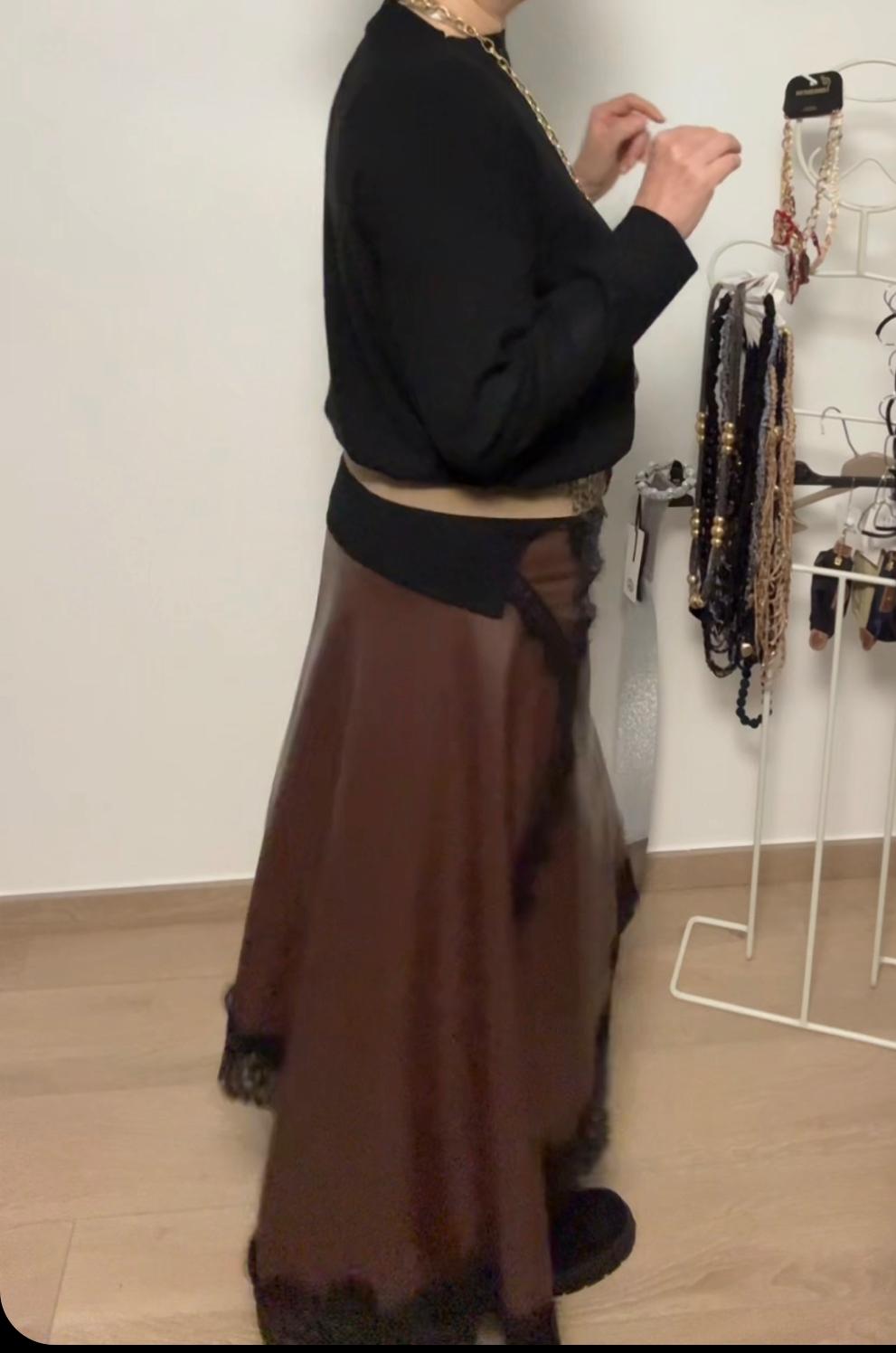 Gonna in simil pelle e pizzo